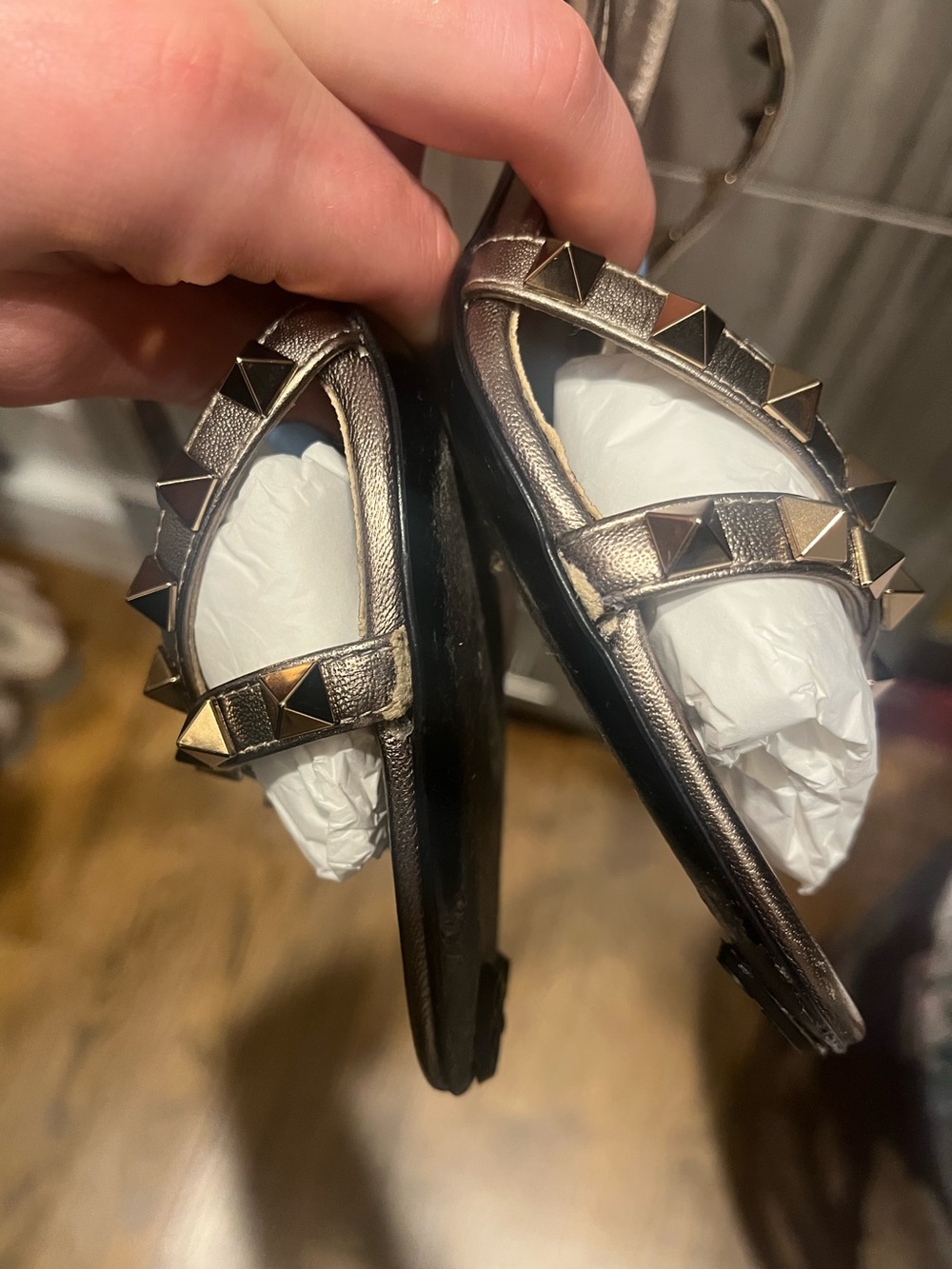 Valentino Stud-Embellished Metallic Slingback Sandals - Bronze, size 35.5 - Picture 8 of 8